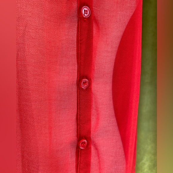 Vintage Red Blouse ❤️ Sheer, Long-Sleeve, Button Up - Picture 7 of 9